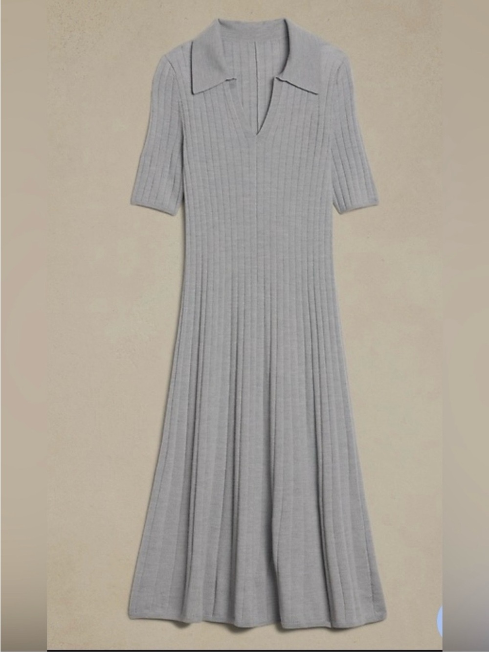 Banana Republic Light Gray Ribbed Polo V‑Neck Midi Dress